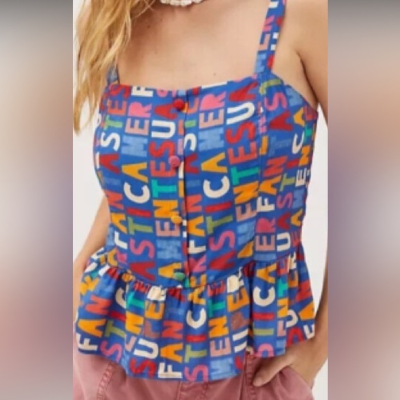 FARM Rio Tops - NWT Farm Rio Anthropologie Fantastic Peplum Ruffle Multi Color  Top Sz L